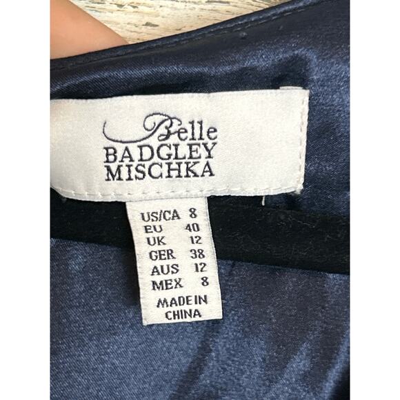 Badgley Mischka Nadina Women’s 8 Blue White Floral Lace Overlay Shift Mini Dress - Picture 3 of 7